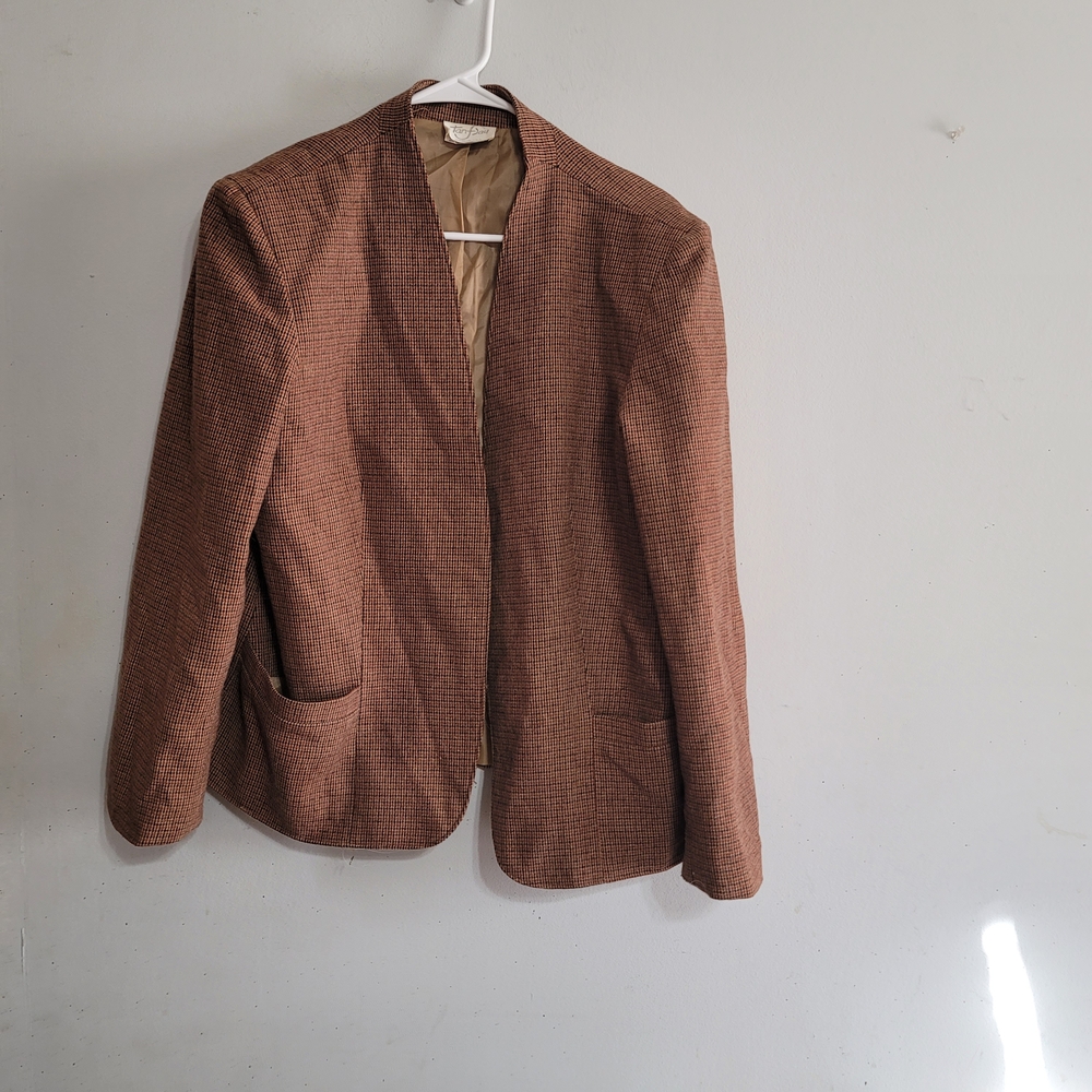 TanJay Wool Sz 18 Brown Plaid Blazer Suit Jacket Coat Office Corporate‎ Vintage